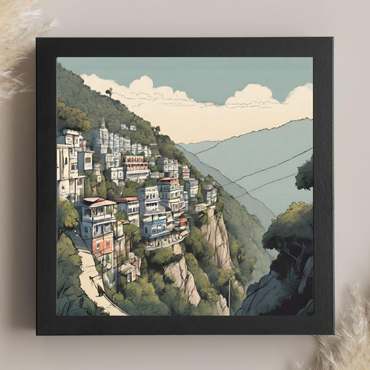 Vintage Travel Wall Art - Hills of Mussorie Poster - Decorative Frame for Home Decoration