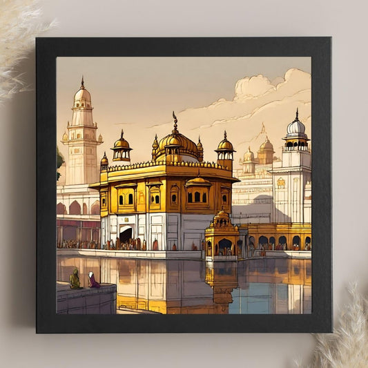 Vintage Travel Wall Art - Golden Temple - Decorative Frame for Home Decoration