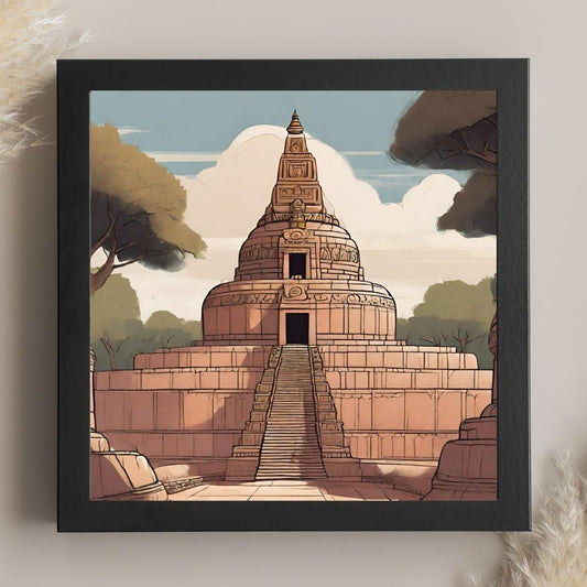 Vintage Travel Wall Art - Sanchi Stupa Square Framed Poster